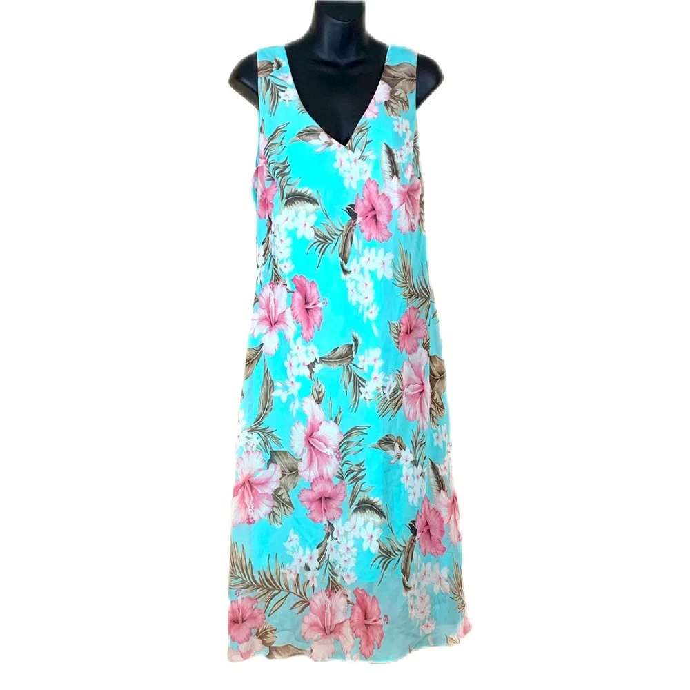 Karin Stevens vintage floral v neck dress, size 16 - Picture 1 of 4